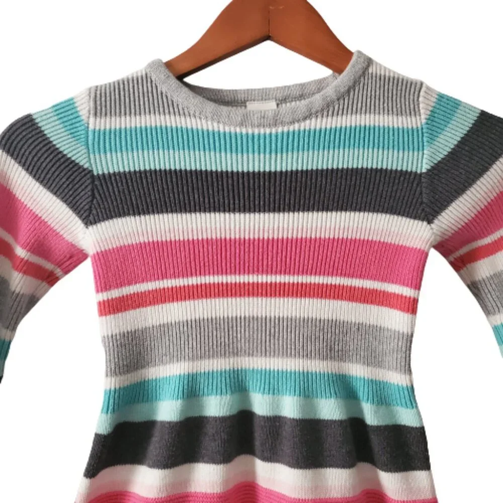 Gymboree Little Girls Long Sleeve Multicolor Striped Knit Sweater‎ Dress Size 7
